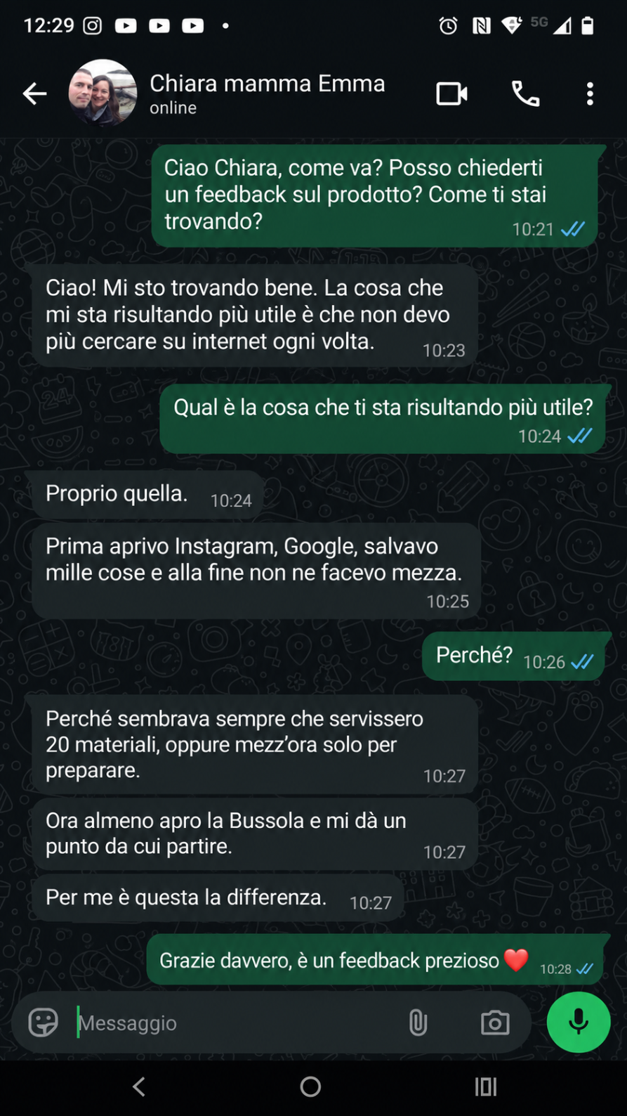 Conversazione WhatsApp con Chiara, mamma di Emma