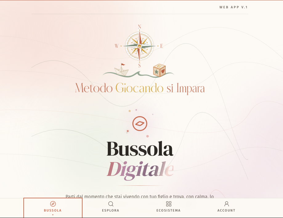 Bussola Digitale — schermata iniziale con età, tempo ed energia