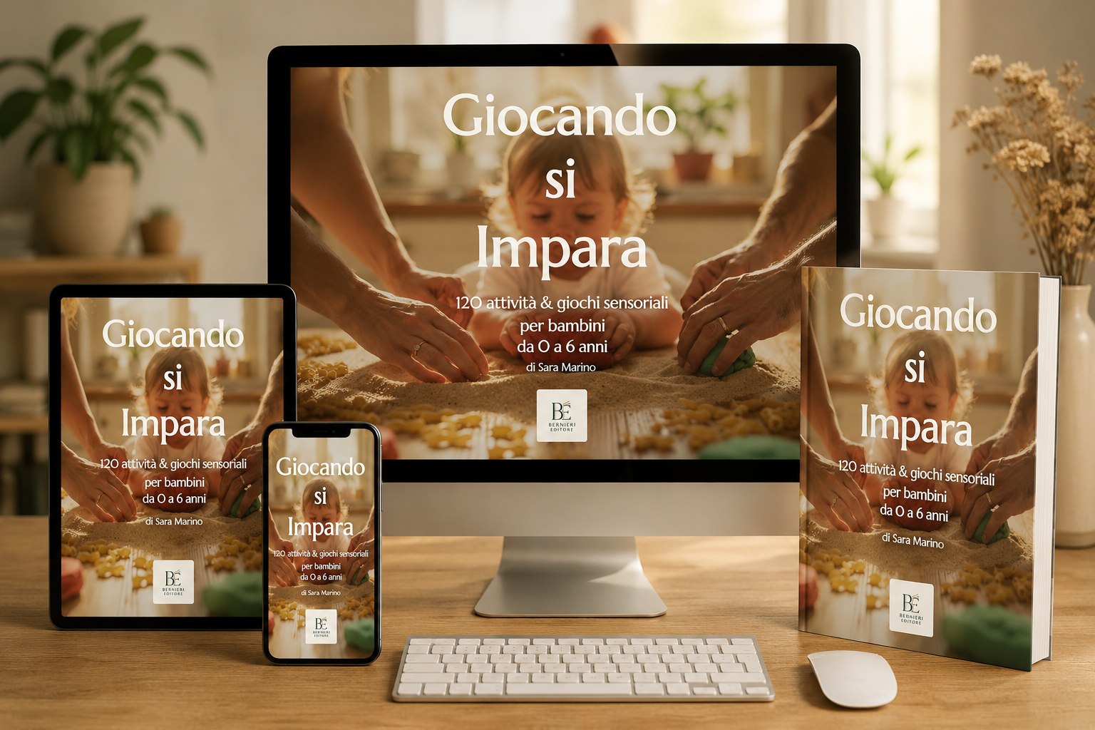 Giocando si Impara — mockup unificato libro, carte e dispositivi