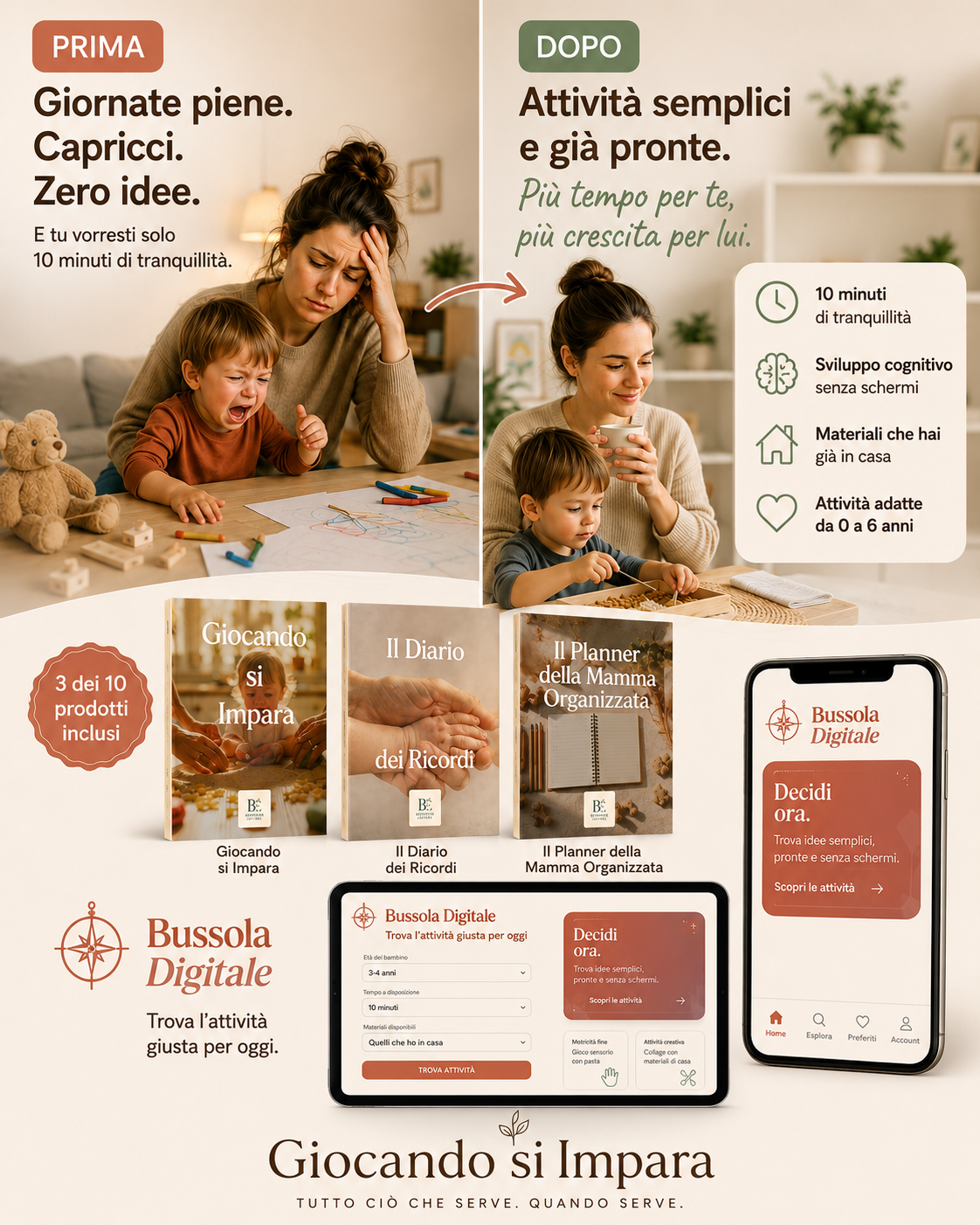 Metodo Giocando si Impara — Prima e dopo: più tempo per te, più crescita per lui